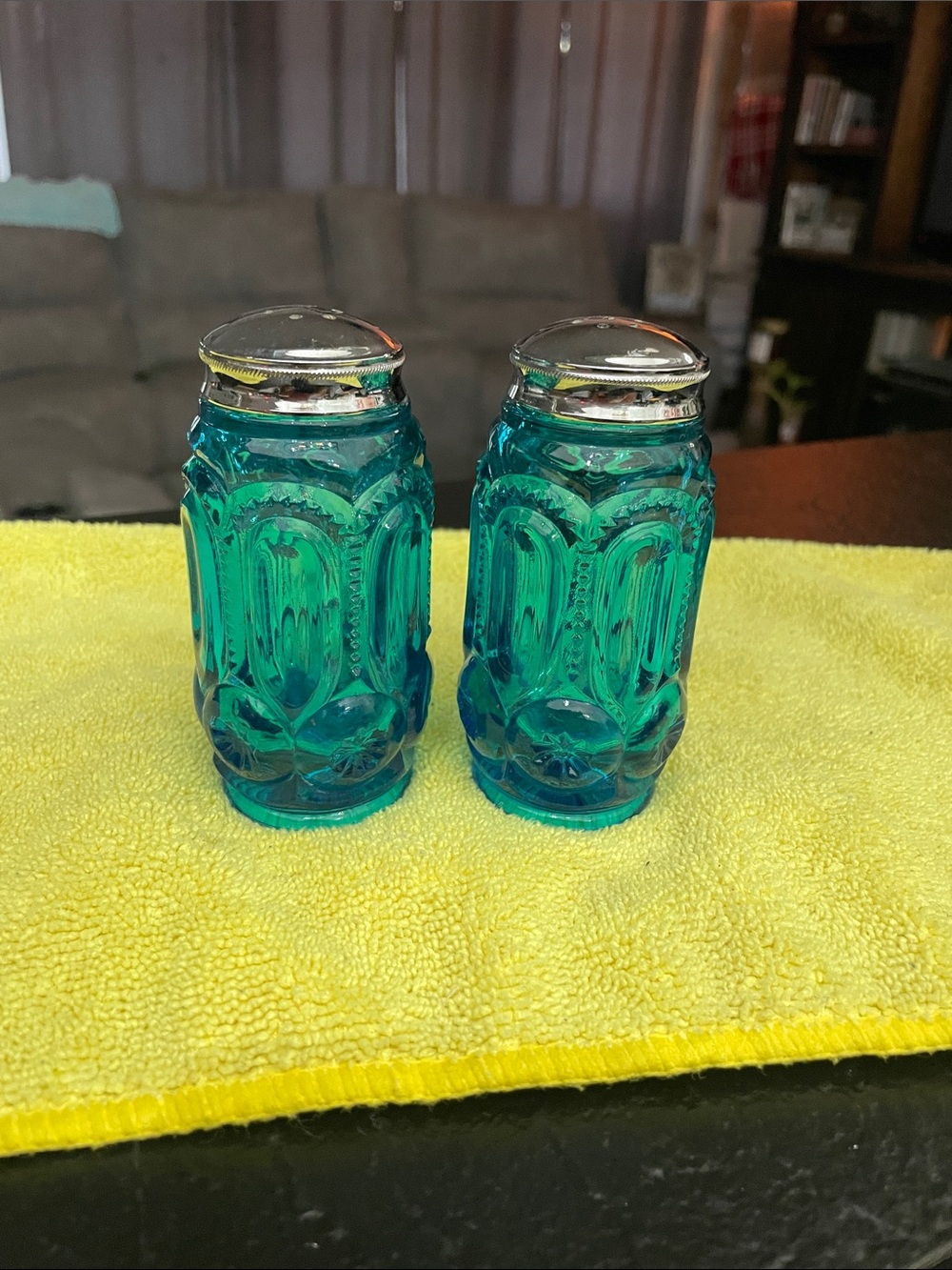 LE Smith Moon & Stars Teal Glass Salt and Pepper Shakers -Decorative Home Accent